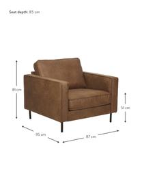 Poltrona in pelle riciclata Hunter, Rivestimento: 70% pelle riciclata, 30% , Struttura: legno di pino massiccio, , Piedini: metallo verniciato a polv, Pelle marrone, Larg. 87 x Prof. 95 cm