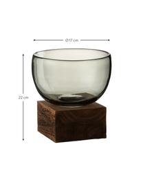 Decoratieve schaal Wood met houten voet, Schaal: glas, Voet: hout, Donkerbruin, grijs, Ø 17 x H 22 cm