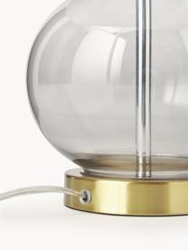 Tischlampe Natty mit Glasfuß, Lampenschirm: Textil, Lampenfuß: Glas, Sockel: Messing, gebürstet, Weiß, Hellgrau, Ø 31 x H 48 cm