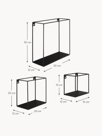 Mini wandplankjes Nils, set van 3, Gepoedercoat metaal, Zwart, Set met verschillende formaten