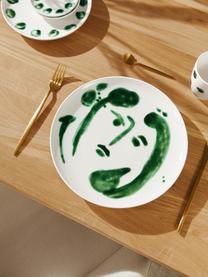 Handbeschilderde dinerbord Sparks met penseelstreek decoratie, Keramiek, Wit, groen, Ø 28 cm