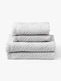 Handdoekenset Jacqui met hoog-laag patroon, in verschillende setgroottes, Lichtgrijs, set van 4 (handdoek & douchehanddoek)