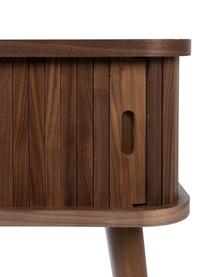 Holz-Nachttisch Barbier mit Schiebetür und geriffelter Front in Walnussfarben, Tischplatte: Mitteldichte Holzfaserpla, Eichenholz, lackiert, B 45 x H 59 cm