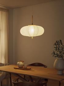 Design hanglamp Misaki uit rijstpapier, Lampenkap: rijstpapier, Decoratie: hout, Wit, helder hout, Ø 52 x H 24 cm