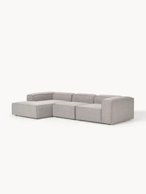 Divano angolare componibile in bouclé Lennon, Rivestimento: bouclé (100% poliestere) , Struttura: legno di pino massiccio, , Piedini: plastica Questo prodotto , Bouclé taupe, Larg. 327 x Prof. 180 cm, chaise longue a sinistra