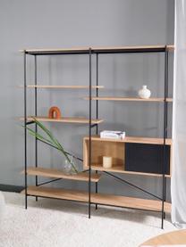 Estantería grande madera y metal Angus, Estructura: metal con pintura en polv, Estantería: tablero de fibras de dens, Madera de roble, negro, An 37 x Al 180 cm