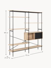 Großes Regal Angus aus Holz und Metall, Gestell: Metall, pulverbeschichtet, Eichenholz, Schwarz, B 172 x H 188 cm