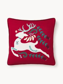 Copricuscino con motivo invernale Prancer, Rivestimento: 100% cotone, Rosso, bianco, Larg. 45 x Lung. 45 cm