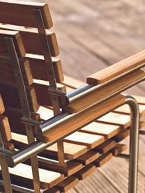 Ręcznie wykonane krzesło ogrodowe z drewna tekowego Prato, Stelaż: stal szlachetna powlekana, Drewno tekowe, odcienie srebrnego, S 60 x G 56 cm