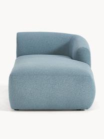 Chaise longue hoekmodule Sofia uit bouclé, Bekleding: bouclé (100% polyester) M, Frame: sparrenhout, spaanplaat, , Poten: kunststof Dit product is , Bouclé blauw, B 185 x D 92 cm, hoekdeel rechts