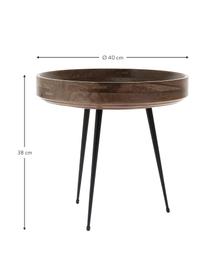 Tavolino rotondo in legno di mango Bowl, Piano del tavolo: legno di mango laccato, Gambe: acciaio verniciato a polv, Legno di mango laccato scuro, Ø 40 x Alt. 38 cm