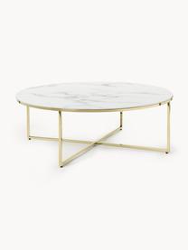 Table basse ronde XL avec plateau look marbre Antigua, Blanc look marbre, doré, Ø 100 cm