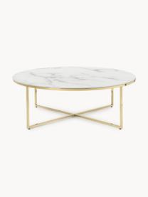 Table basse ronde XL avec plateau look marbre Antigua, Blanc look marbre, doré, Ø 100 cm