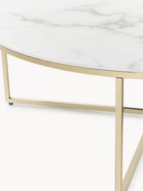 Table basse ronde XL avec plateau look marbre Antigua, Blanc look marbre, doré, Ø 100 cm