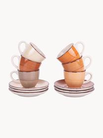 Tasses à expresso peintes à la main avec sous-tasses Baita, 6 élém., Grès cérame, Tons beiges et bruns, Ø 7 x haut. 6 cm, 90 ml