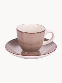 Set tazzine da caffè con piattini dipinte a mano Baita 6 pz, Gres, Tonalità marroni e beige, Ø 7 x Alt. 6 cm, 90 ml