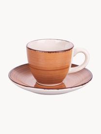 Set tazzine da caffè con piattini dipinte a mano Baita 6 pz, Gres, Tonalità marroni e beige, Ø 7 x Alt. 6 cm, 90 ml