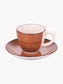 Set tazzine da caffè con piattini dipinte a mano Baita 6 pz, Gres, Tonalità marroni e beige, Ø 7 x Alt. 6 cm, 90 ml