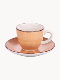 Tasses à expresso peintes à la main avec sous-tasses Baita, 6 élém., Grès cérame, Tons beiges et bruns, Ø 7 x haut. 6 cm, 90 ml