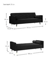 Divano letto 3 posti in velluto nero Gia, Rivestimento: velluto di poliestere, Cornice: legno di pino massiccio, Sottostruttura: truciolato, compensato, m, Piedini: legno di faggio verniciat, Nero, Larg. 212 x Alt. 93 cm