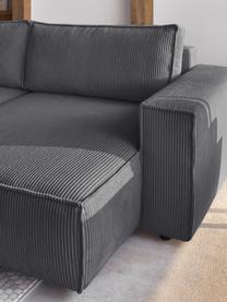 Sofá cama rinconero de pana Nihad, con espacio de almacenamiento, Tapizado: pana de poliéster, Patas: plástico, Gris oscuro, An 282 x F 153 cm