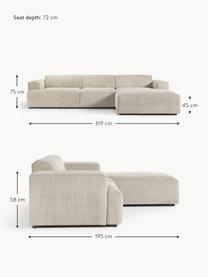 Cord-Ecksofa Melva (4-Sitzer), Bezug: Cord (92% Polyester, 8% P, Gestell: Massives Kiefernholz, Spa, Cord Hellbeige, B 319 x T 195 cm, Eckteil links