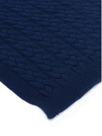 Plaid fatto a maglia con motivo a trecce Caleb, 100% cotone, Blu, Larg. 130 x Lung. 170 cm