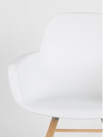 Sedia con braccioli Albert Kuip, Seduta: 100% polipropilene, Piedini: legno di frassino, Bianco, Larg. 59 x Prof. 55 cm