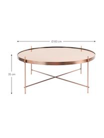 Mesa de centro redonda Cupid, tablero de cristal, Estructura: metal, cobre, Tablero: vidrio, Cobre, Ø 83 x Al 35 cm