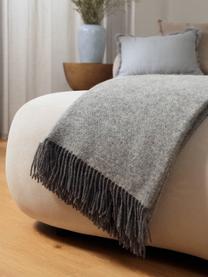 Plaid en laine gris foncé et clair à franges, réversible Tirol, Gris, gris clair, larg. 140 x long. 200 cm