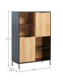 Highboard Stellar mit Türen aus Eichenholzfurnier, Korpus: Mitteldichte Holzfaserpla, Front: Mitteldichte Holzfaserpla, Füße: Metall, beschichtet, Schwarz, Eichenholz, 100 x 150 cm