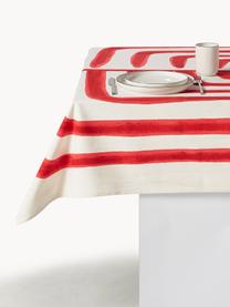 Nappe en coton Nizar, 100% coton, Blanc cassé, rouge corail, 4-6 personnes (long. 150 x larg. 250 cm)