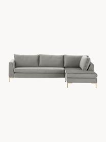 Samt-Ecksofa Luna, Bezug: Samt (100 % Polyester), O, Gestell: Massives Buchenholz, Schi, Füße: Metall, galvanisiert Das , Samt Grau, B 280 x T 184 cm, Eckteil links