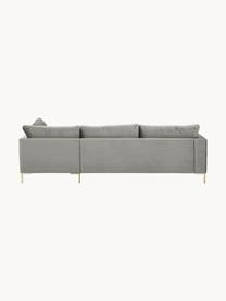 Sofa narożna z aksamitu Luna, Tapicerka: aksamit (100% poliester) , Stelaż: lite drewno bukowe, sklej, Nogi: metal galwanizowany, Szary aksamit, S 280 x G 184 cm, lewostronna