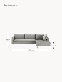 Sofa narożna z aksamitu Luna, Tapicerka: aksamit (100% poliester) , Stelaż: lite drewno bukowe, sklej, Nogi: metal galwanizowany, Szary aksamit, S 280 x G 184 cm, lewostronna