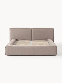 Gestoffeerd bed Lennon met opbergfunctie, Bekleding: 100% polyester Met 115.00, Frame: massief grenenhout, multi, Poten: hout, kunststof Dit produ, Geweven stof taupe, B 248 x L 243 cm (ligvlak 180 x 200 cm)