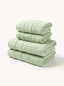 Lot de serviettes de bain avec bordure décorative Luxe, set de tailles variées, Vert sauge, 3 éléments (1 serviette invité, 1 serviette de toilette et 1 drap de bain)