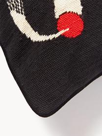 Handgemaakte wollendecoratief kussen Lips Smolder, Zwart, rood, B 45 x L 45 cm