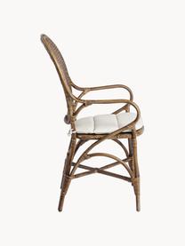 Sedia con braccioli Miel, Struttura: legno di rattan laccato, Seduta: cotone, Cotone bianco, rattan, Larg. 55 x Alt. 96 cm