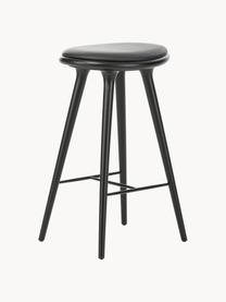 Tabouret de comptoir en bois de hêtre High Stool, Bois de hêtre noir laqué, cuir noir, larg. 45 x haut. 69 cm