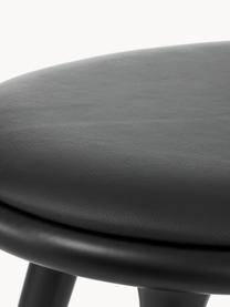 Barkruk High Stool van beukenhout en leer, Poten: beukenhout gebeitst, Zitvlak: leer, Beukenhout zwart gelakt, leer zwart, B 45 x H 69 cm