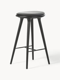 Barkruk High Stool van beukenhout en leer, Poten: beukenhout gebeitst, Zitvlak: leer, Beukenhout zwart gelakt, leer zwart, B 45 x H 69 cm