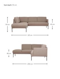 Sofá rinconera Fluente, Tapizado: 100% poliéster Alta resis, Estructura: madera de pino maciza, Patas: metal con pintura en polv, Tejido gris pardo, An 221 x F 200 cm, chaise longue izquierda