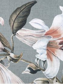 Obliečka na vankúš z bavlneného saténu s kvetinovou potlačou Flori, 2 ks, Predná strana: modrá, krémovobiela Zadná strana: modrá