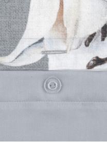 Povlak na polštář z bavlněného saténu s květinovým potiskem Flori, 2 ks, Přední strana: modrá, krémově bílá Zadní strana: modrá
