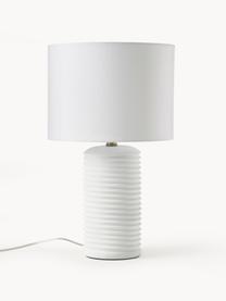 Lampada da tavolo grande con base in ceramica Darona, Paralume: lino, Struttura: metallo rivestito, Bianco, Ø 30 x Alt. 51 cm