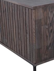 Szafka RTV z drewna jesionowego z ryflowanym frontem Avourio, 2-drzwiowa, Korpus: drewno jesionowe z certyf, Nogi: metal powlekany, Drewno jesionowe, ciemny lakierowany, S 100 x W 56 cm