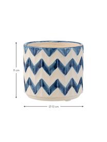 Kleine plantenpot Zigzag, Keramiek, Blauw, lichtbeige, Ø 13 x H 11 cm