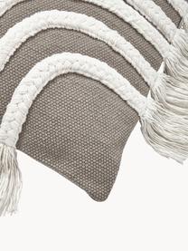 Povlak na polštář s vyšívaným detailem a třásněmi Inga, 100 % bavlna, Šedá, krémově bílá, Š 45 cm, D 45 cm