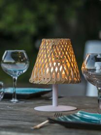 Zewnętrzna lampa stołowa LED z funkcją przyciemniania Ibiza, Stelaż: stal powlekana, Drewno bambusowe, biały, Ø 19 x W 25 cm